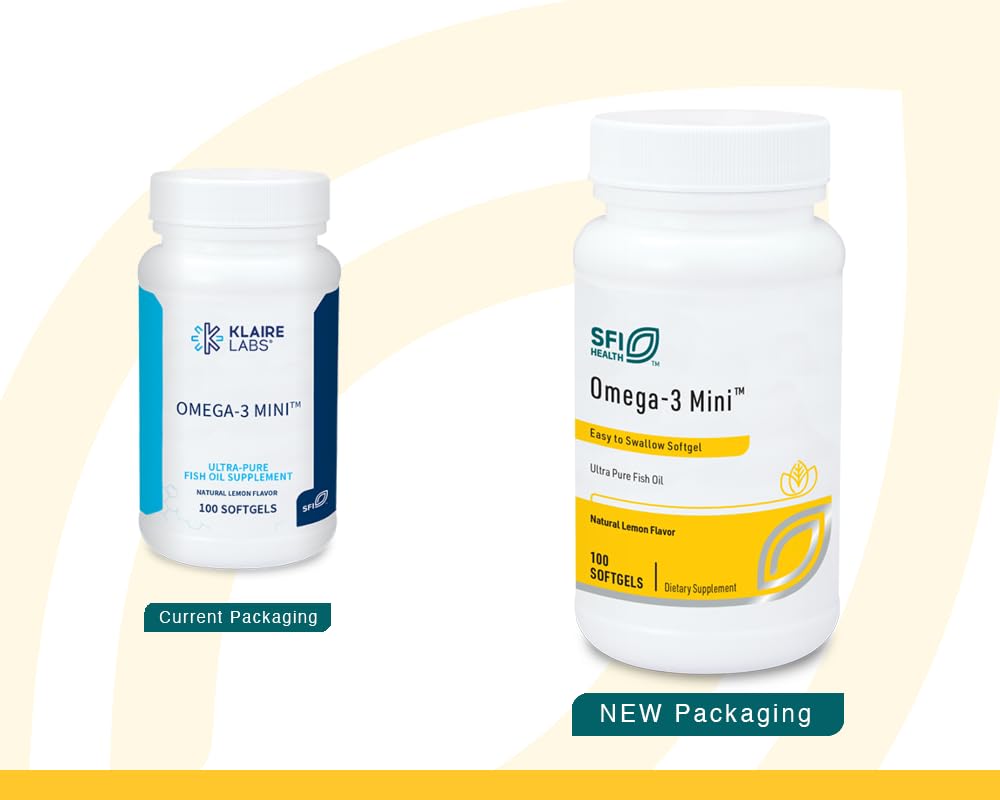 SFI Health Omega-3 Mini™ capsules avec étiquette et informations nutritionnelles