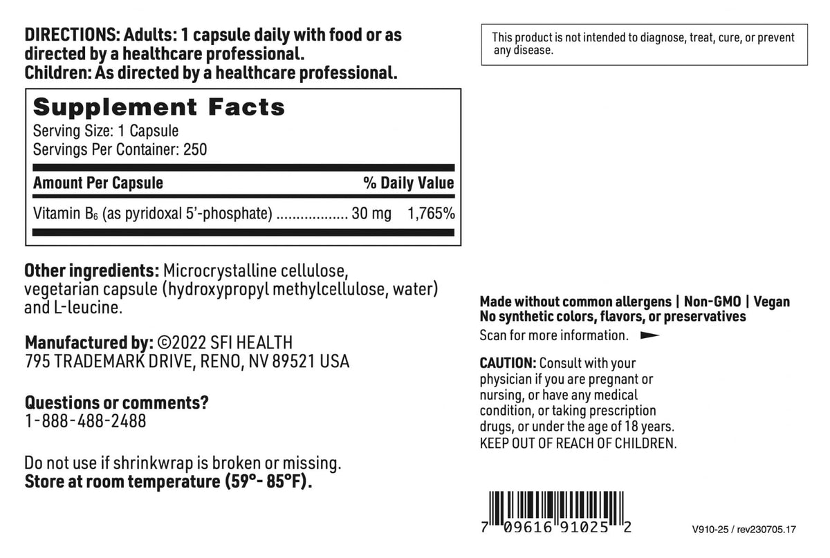 SFI Health P-5-P flacon ouvert avec capsules visibles