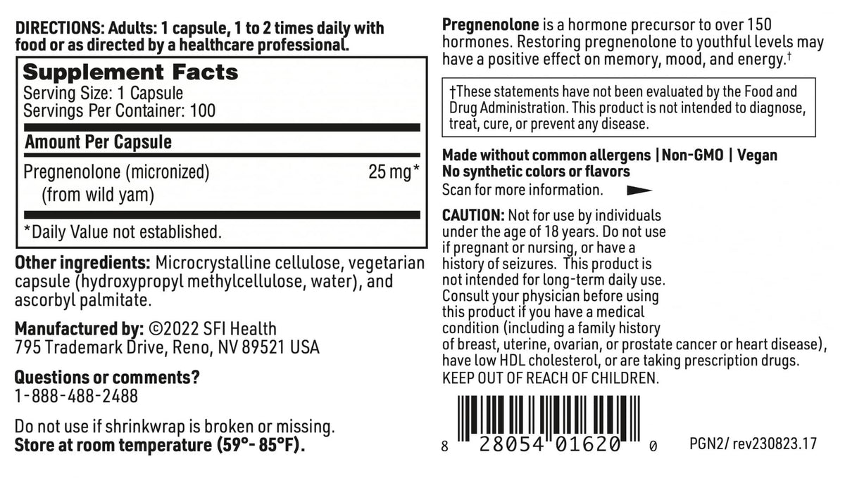 SFI Health Pregnénolène 100 capsules de côté