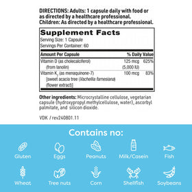 SFI Health Vitamine D3 et K2 5000 IU 60 capsules ingrédients