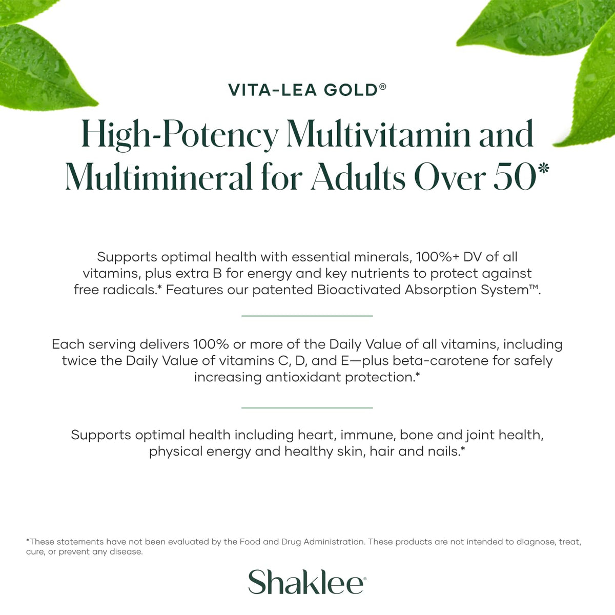 Shaklee Vita-Lea Gold® comprimés avec un verre d'eau