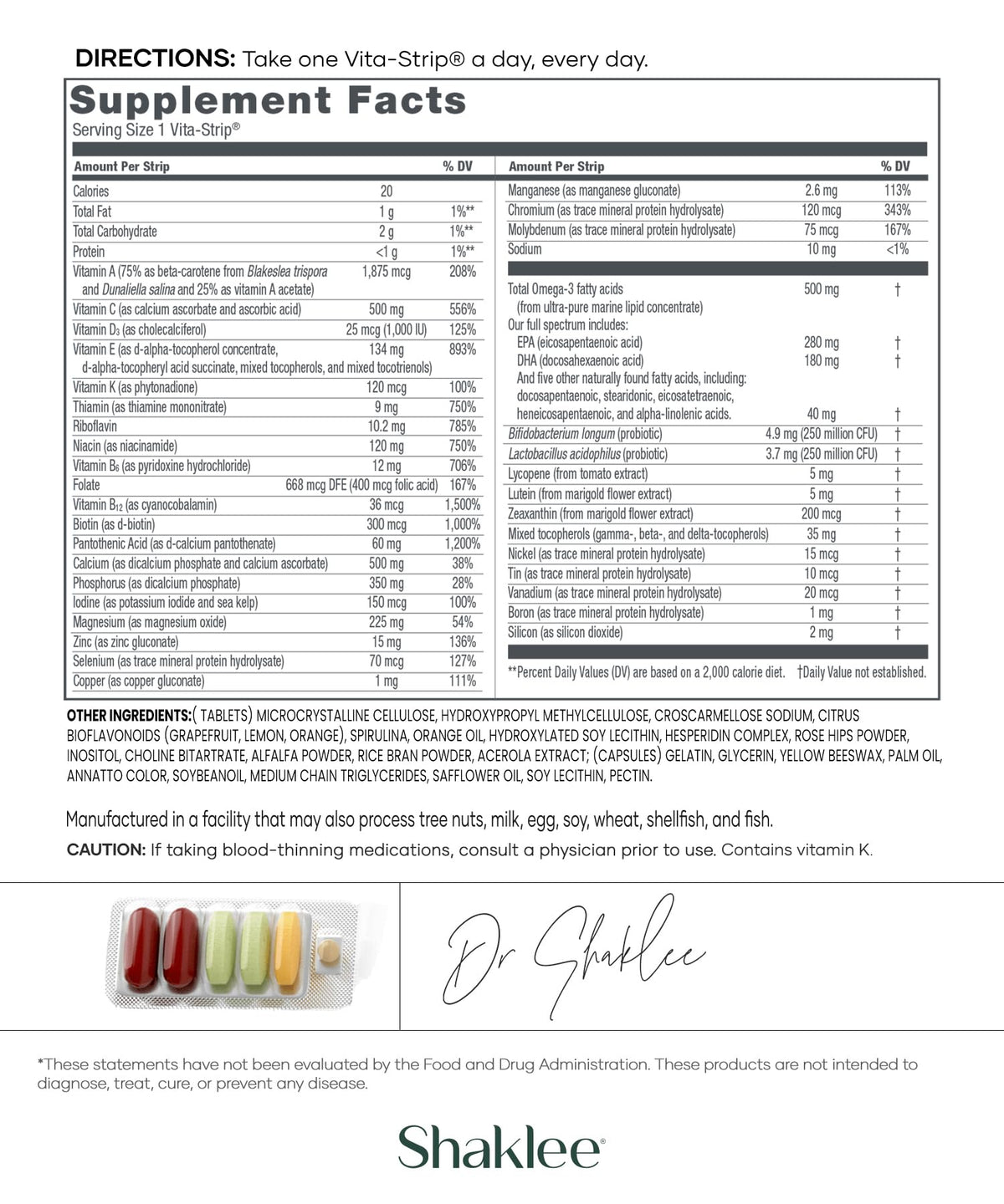 Shaklee Vitalizer Men 30 Vita-Strips contenu des sachets