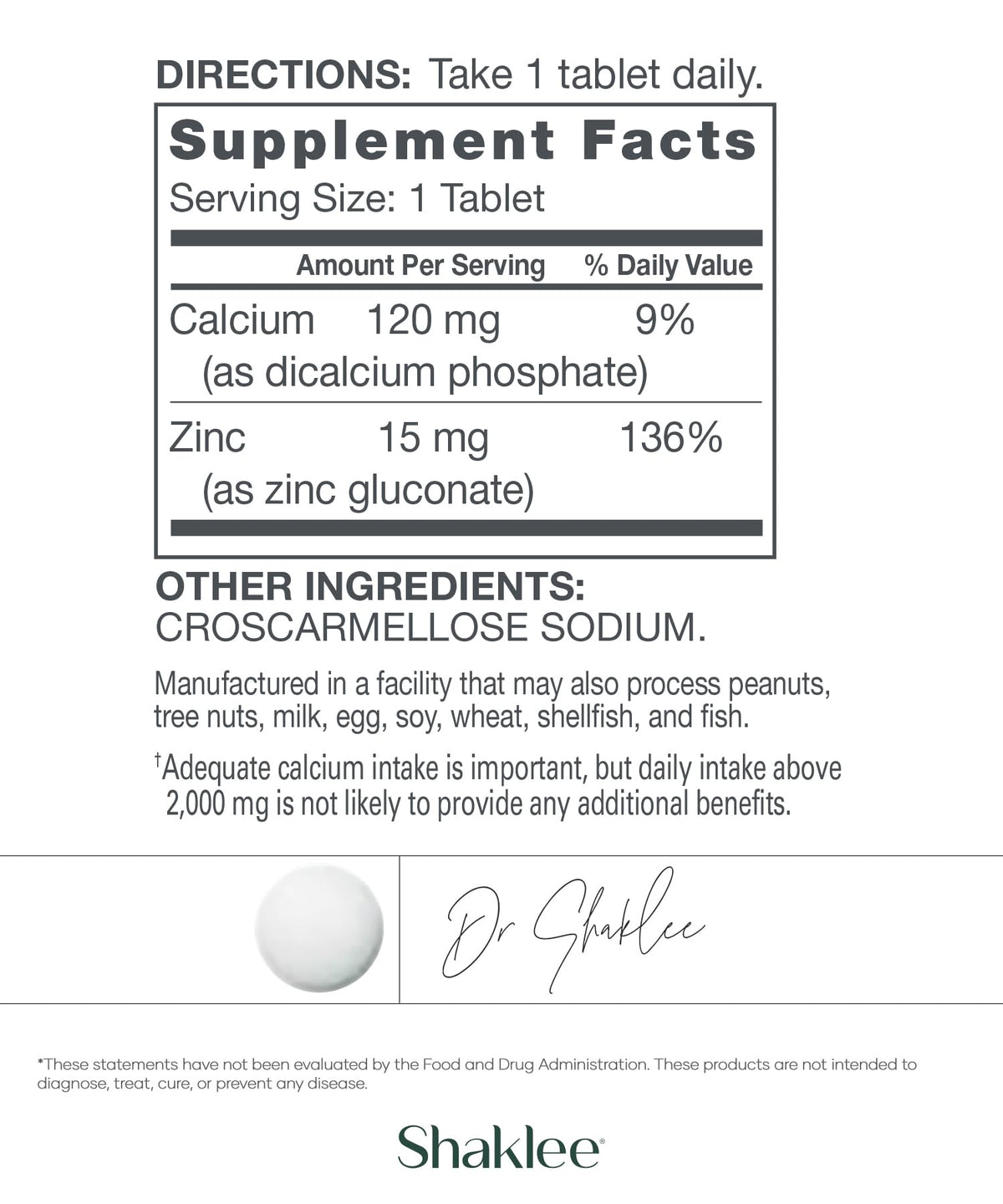 Shaklee Zinc Complex 120 Tablettes - côté de l'emballage