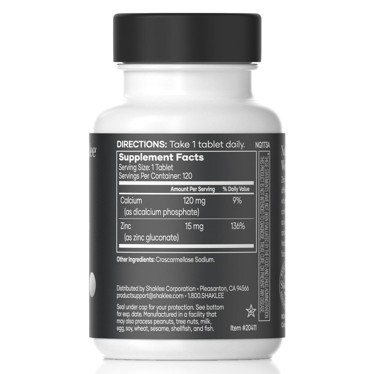 Shaklee Zinc Complex 120 Tablettes - dos de l'emballage