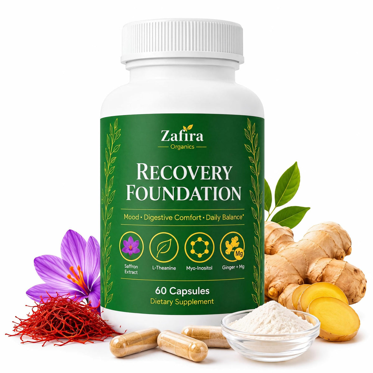 SHIADA Zafira Organics use Foundation 60 capsules front view