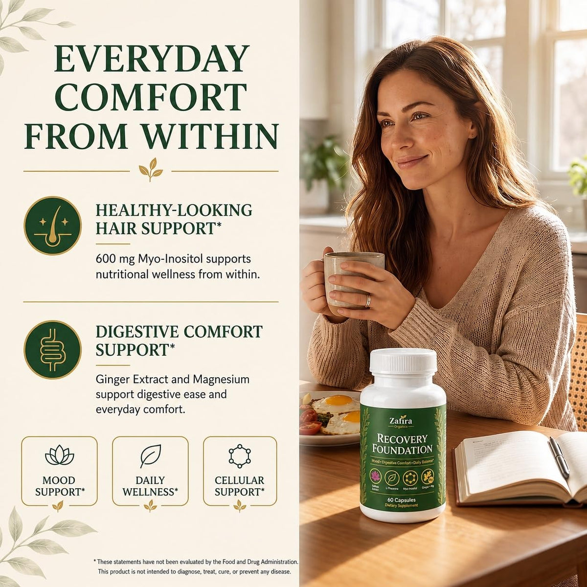 SHIADA Zafira Organics use Foundation capsules on a wooden table