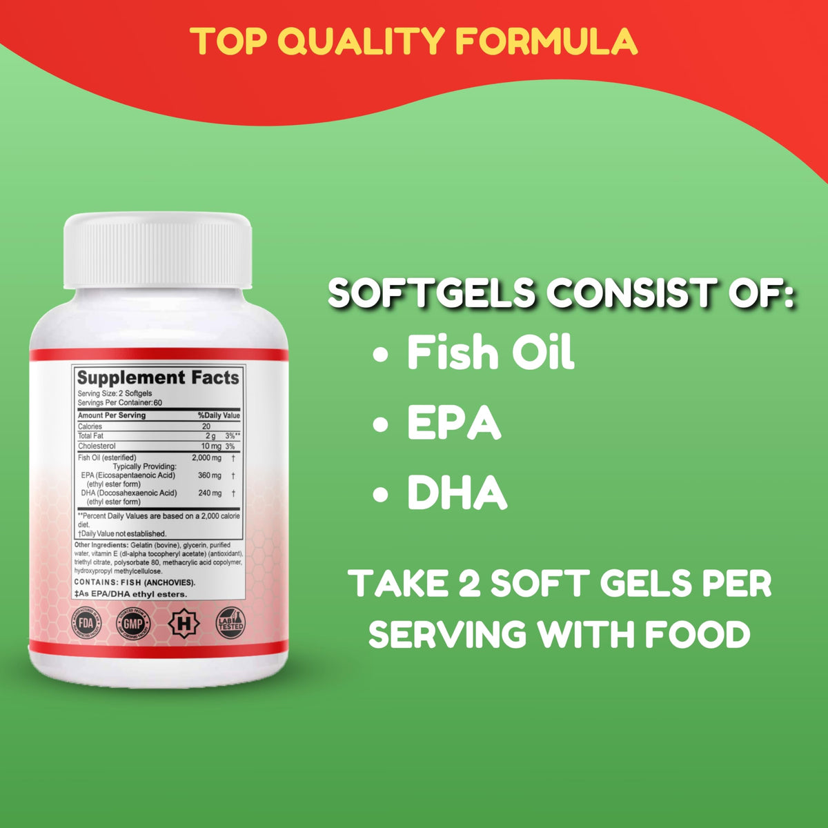 SHIFAA NUTRITION Huile de Poisson Omega 3 Halal 2000mg avec une bouteille à côté