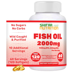 SHIFAA NUTRITION Huile de Poisson Omega 3 Halal 2000mg bouteille de devant