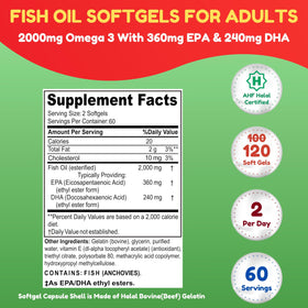 SHIFAA NUTRITION Huile de Poisson Omega 3 Halal 2000mg étiquette arrière