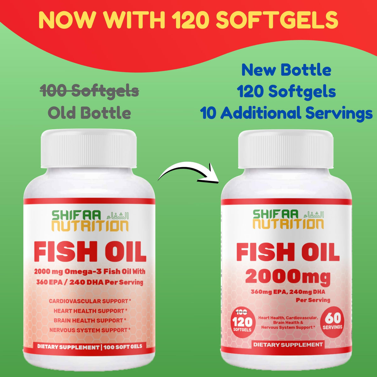 SHIFAA NUTRITION Huile de Poisson Omega 3 Halal 2000mg gélules