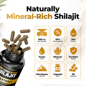 Shilajit Nutratology 500mg sur fond neutre, présentation du produit