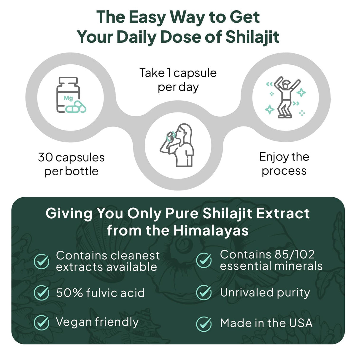 Shilajit Organics Ocean en capsules sur une surface en bois