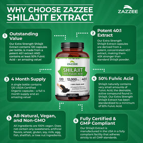 Shilajit Zazzee avec des minéraux naturels en arrière-plan