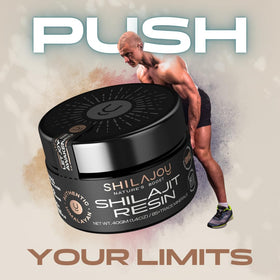 SHILAJOY Résine de Shilajit Pure Himalayenne 80g sur une surface en bois