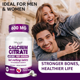 Shiny Leaf Calcium Citrate 600 mg avec un verre d'eau