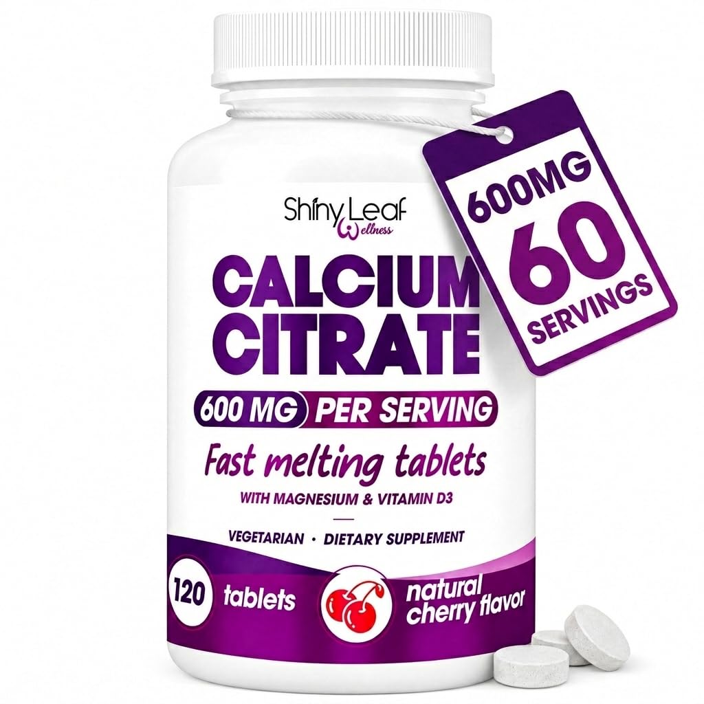 Shiny Leaf Calcium Citrate 600 mg comprimés cerise vue de face