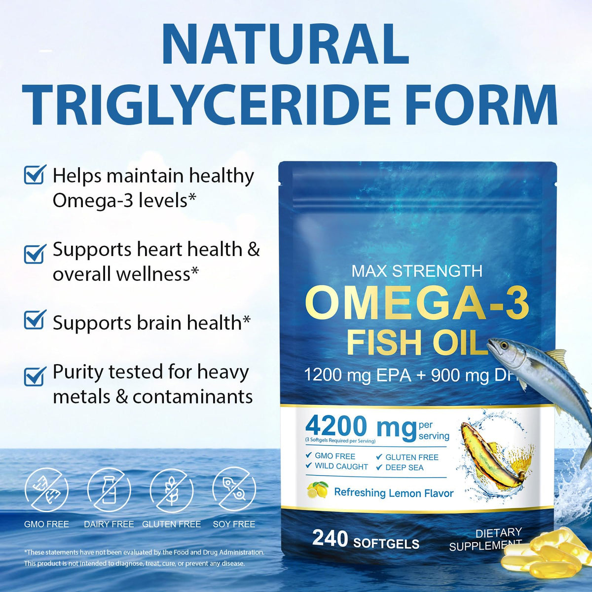 SHMEDIYU Huile de Poisson Omega 3 gélules avec citron