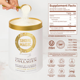 Shore Magic Poudre de Collagène Marin 900g en utilisation dans un smoothie