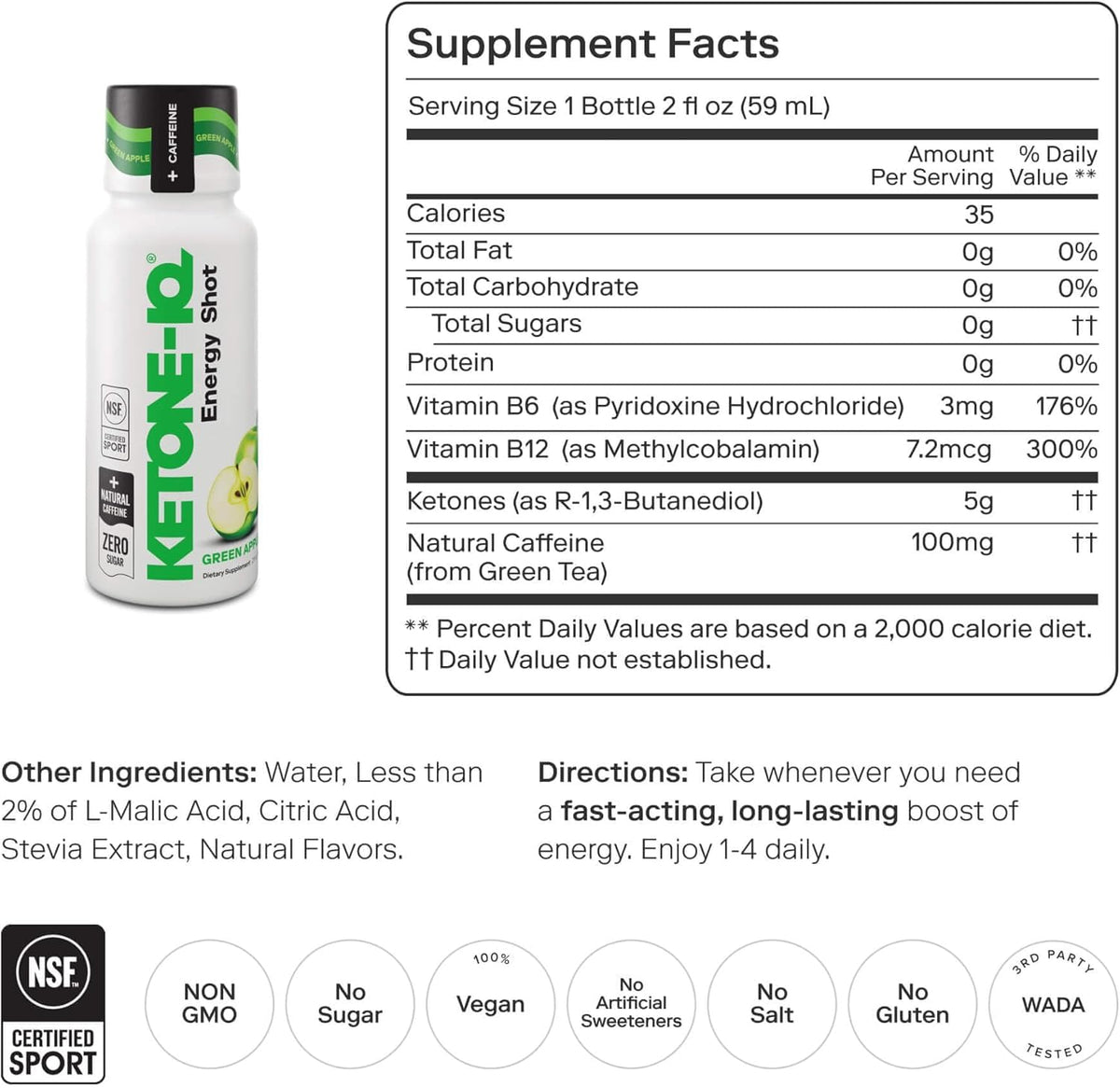 Shot Ketone-IQ + Caféine avec étiquette visible