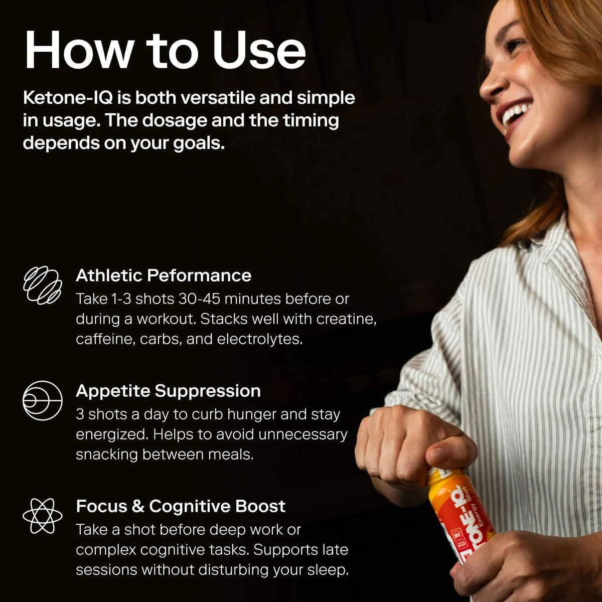 Shot Ketone-IQ sans caféine sur fond blanc