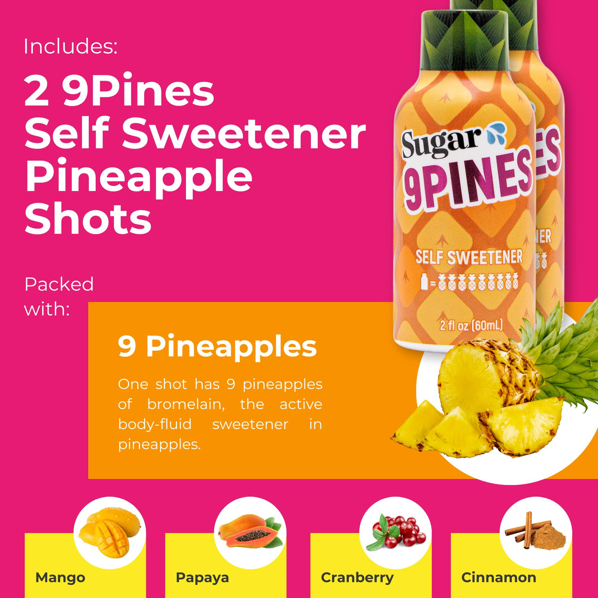 Shots ananas 9Pines avec des fruits en arrière-plan