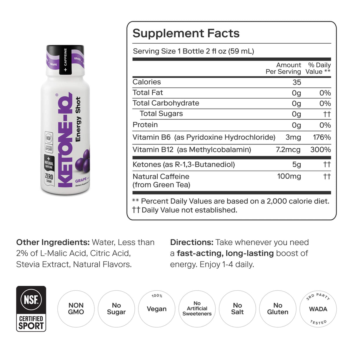 Shots Ketone-IQ à la caféine sur une table