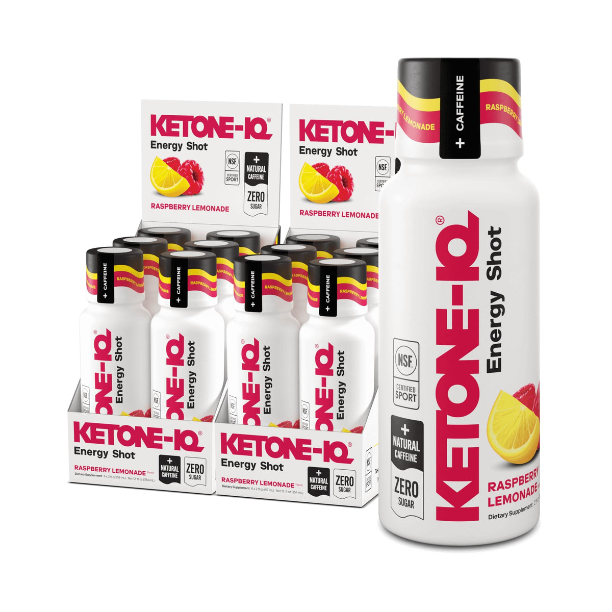 shots Ketone-IQ + Caféine pack de 12 avec goût framboise citronnade