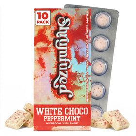 Shrumfuzed Chocolat aux Champignons, Chocolat Blanc Menthe, boîte de 10 pièces