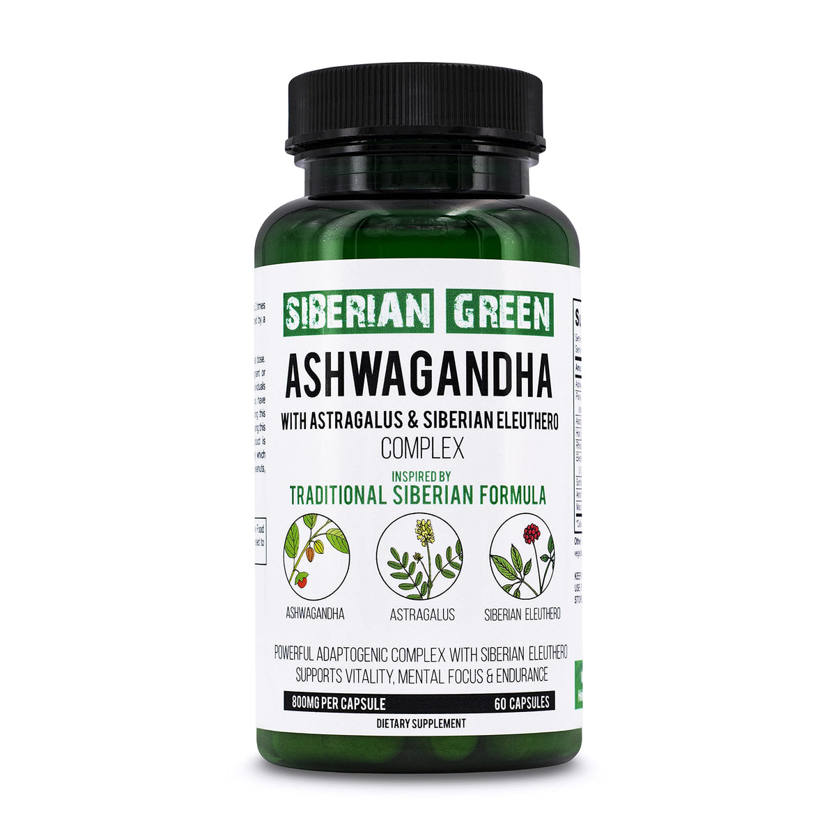 Siberian Green Ashwagandha 60 capsules - vue de côté