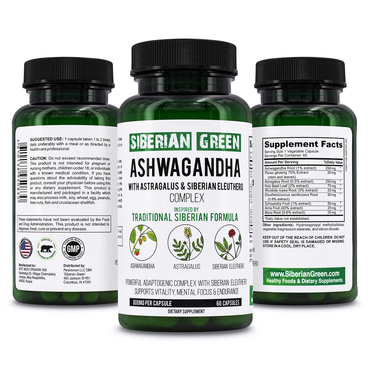 Siberian Green Ashwagandha 60 capsules - vue de face