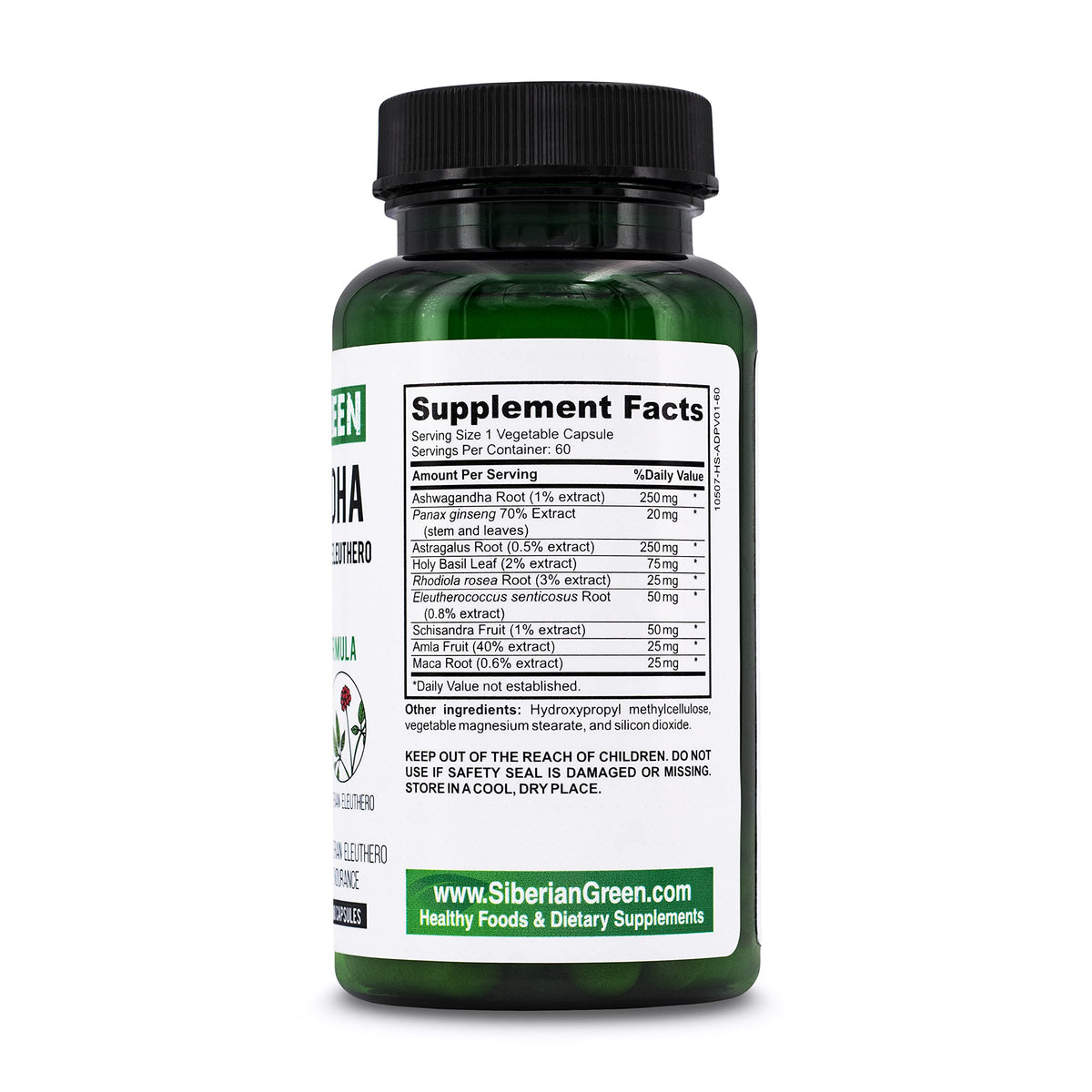 Siberian Green Ashwagandha - emballage et capsules