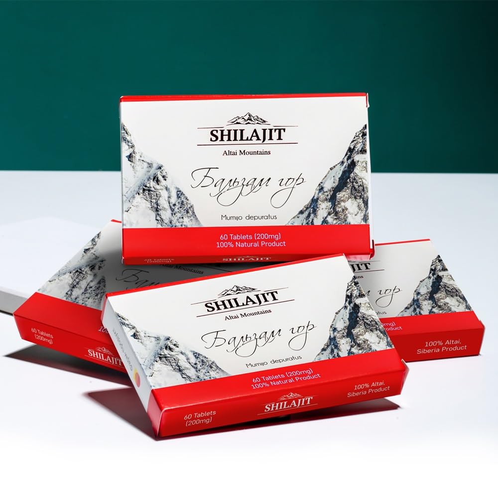 Siberian Green Shilajit 120 Tablettes avec une main tenant le flacon