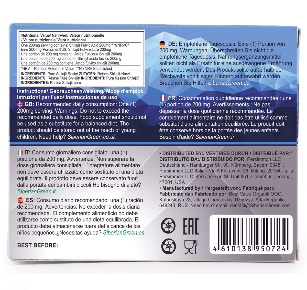 Siberian Green Shilajit comprimés dans une main