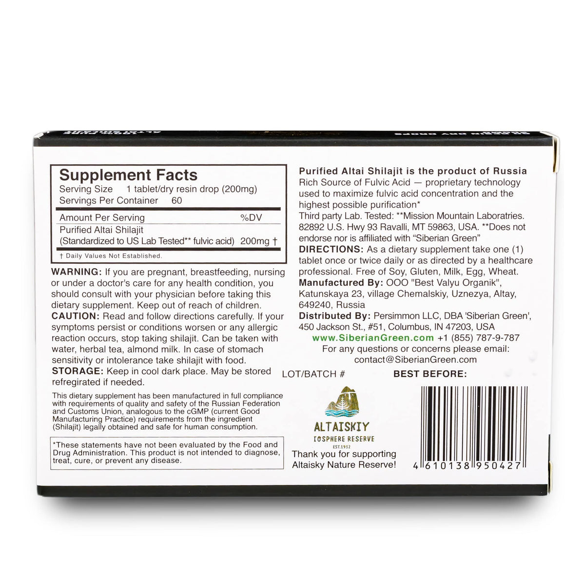 Siberian Green Shilajit Pur Gouttes sèches avec mise en scène nature