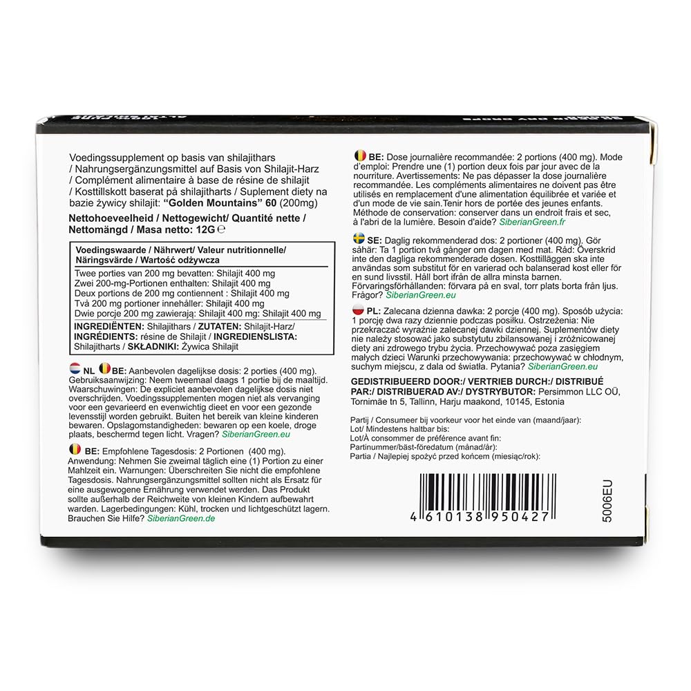 Siberian Green Shilajit Pur Gouttes sèches disposition sur table