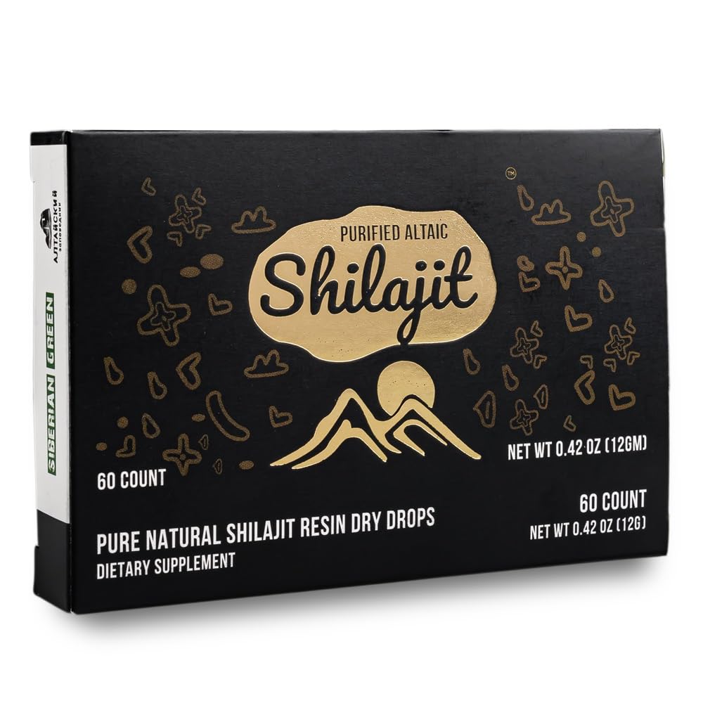 Siberian Green Shilajit Pur Gouttes sèches sur fond blanc