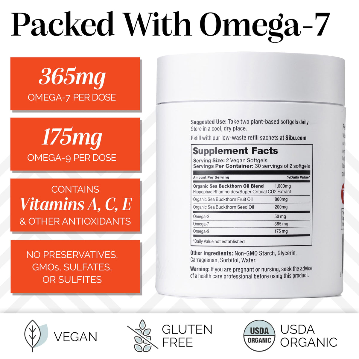 sibu Complément Alimentaire Omega-7 60 Capsules avec étiquette
