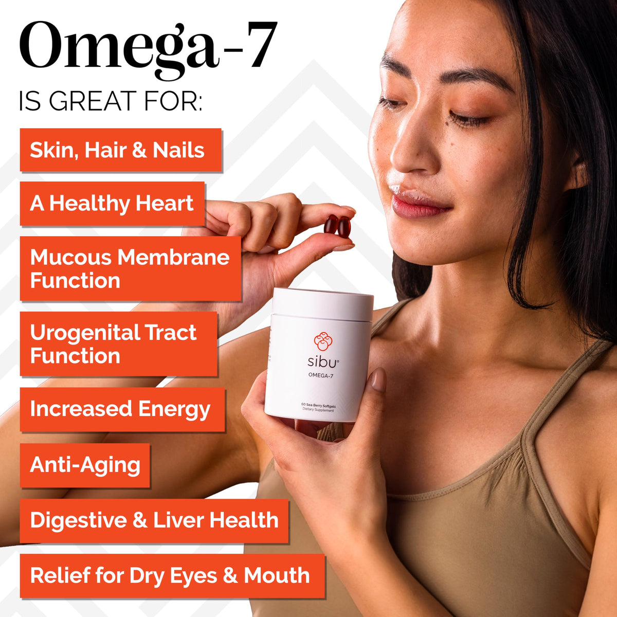 sibu Complément Alimentaire Omega-7 capsules sur une surface blanche