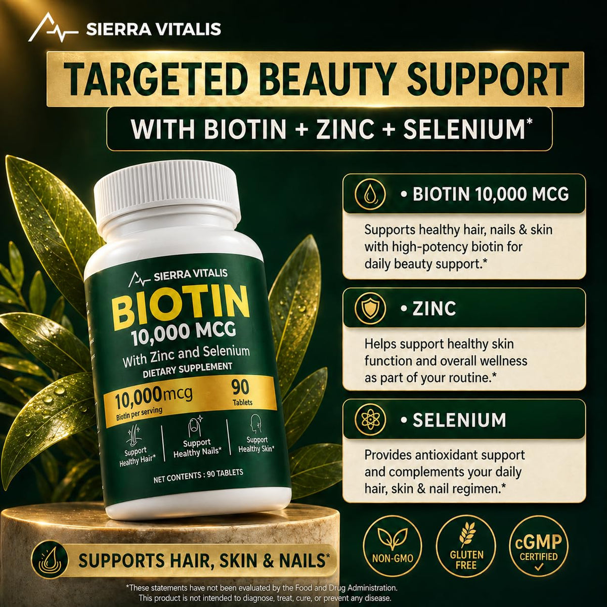 SIERRA VITALIS Biotine 10000mcg comprimés dans la main