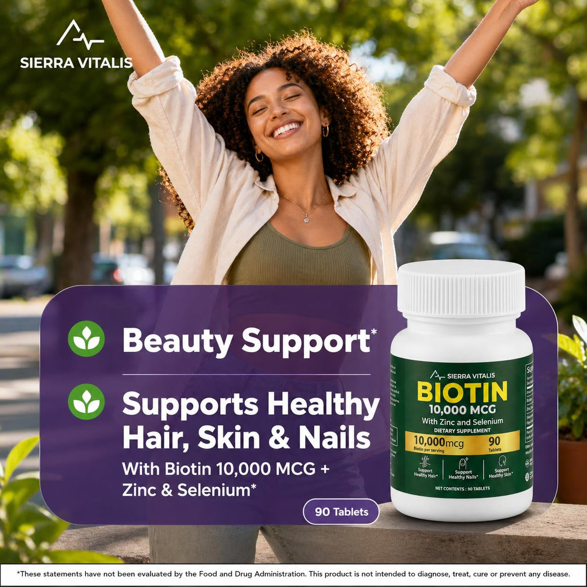 SIERRA VITALIS Biotine 10000mcg comprimés sur une table