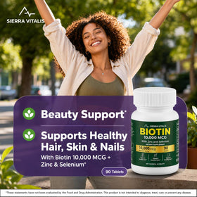 SIERRA VITALIS Biotine 10000mcg comprimés sur une table