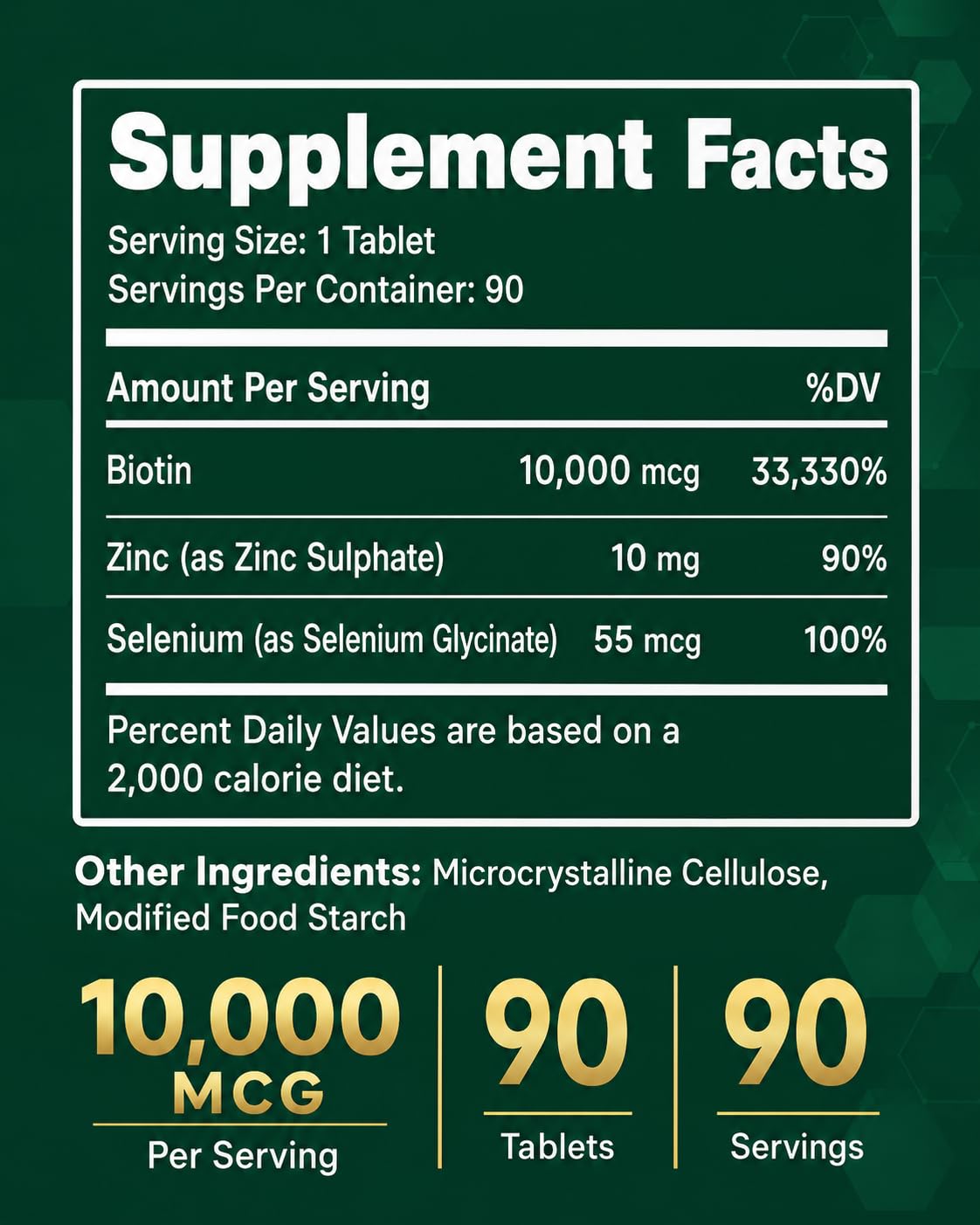 SIERRA VITALIS Biotine 10000mcg étiquette avec informations nutritionnelles