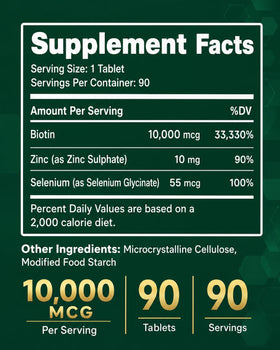 SIERRA VITALIS Biotine 10000mcg étiquette avec informations nutritionnelles