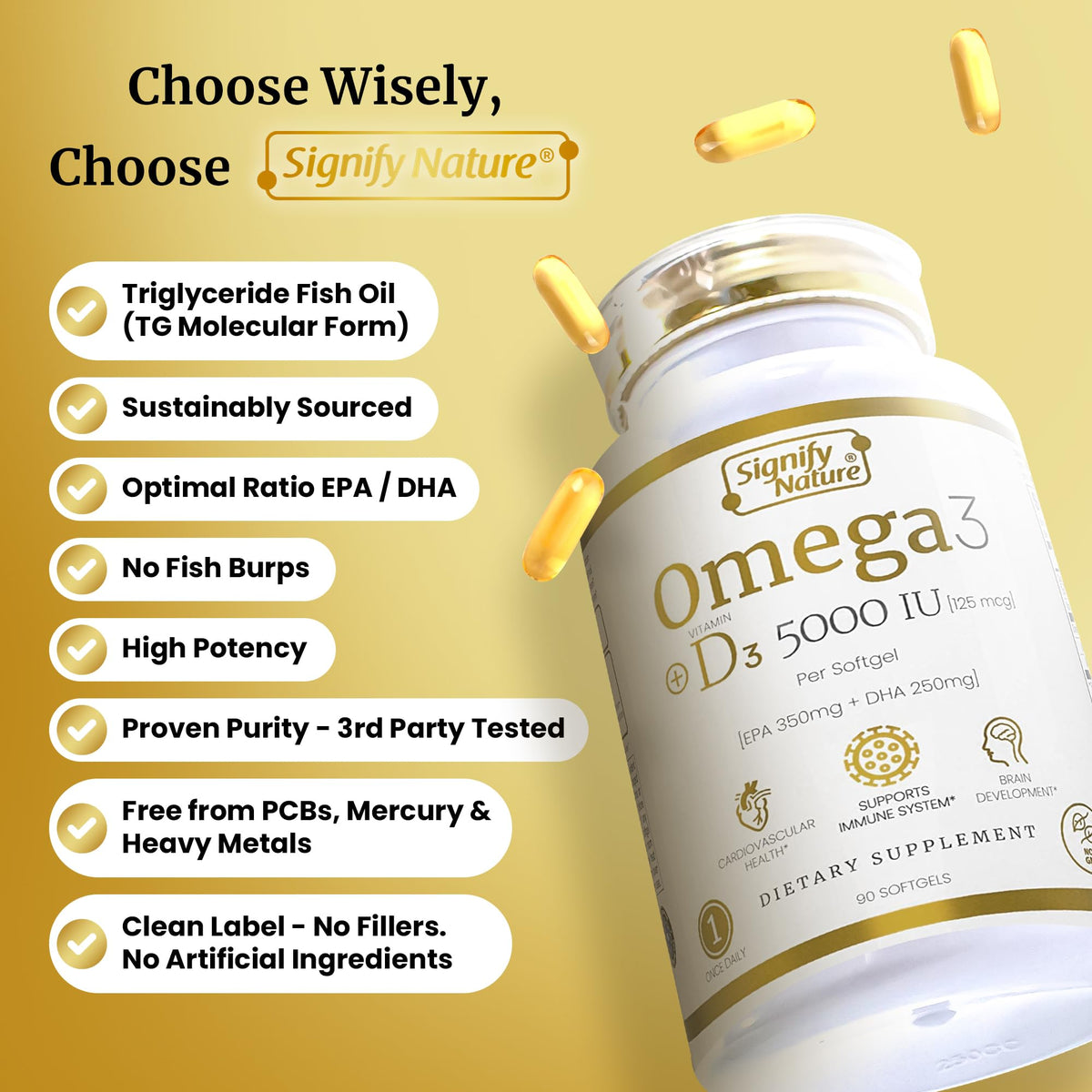 SIGNIFY NATURE Omega-3 + D3 gélules avec flacon