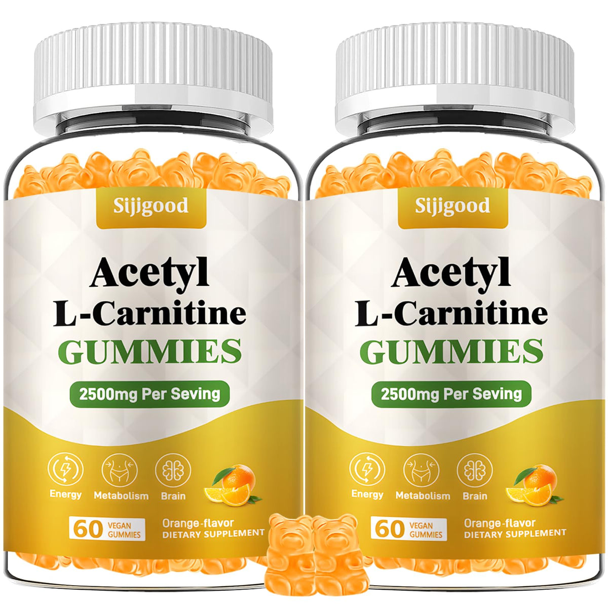 Sijigood Acétyl L-Carnitine 120 gummies vue de face avec emballage orange