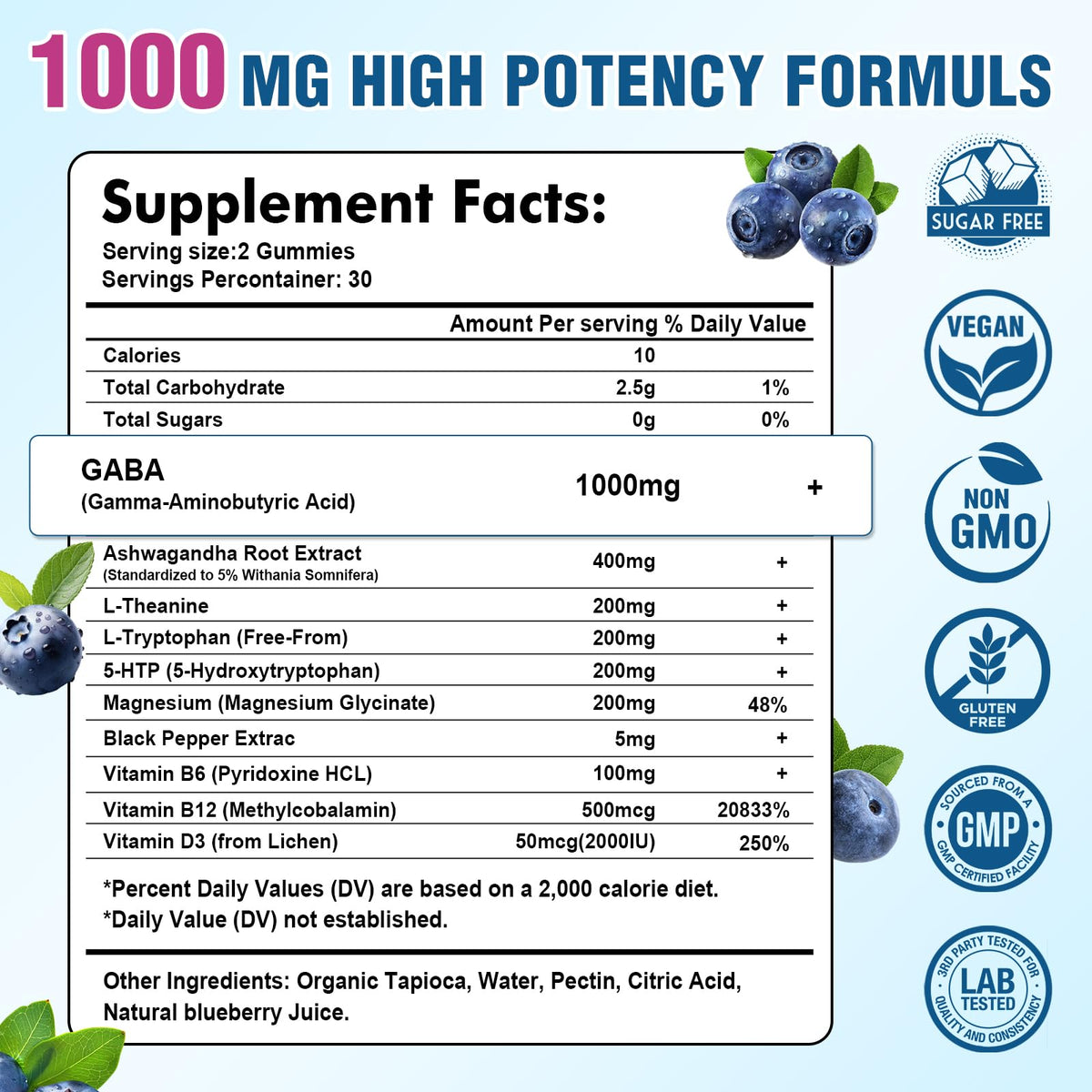 Sijigood Gélifiés GABA sans Sucre 60 Gummies avec étiquette