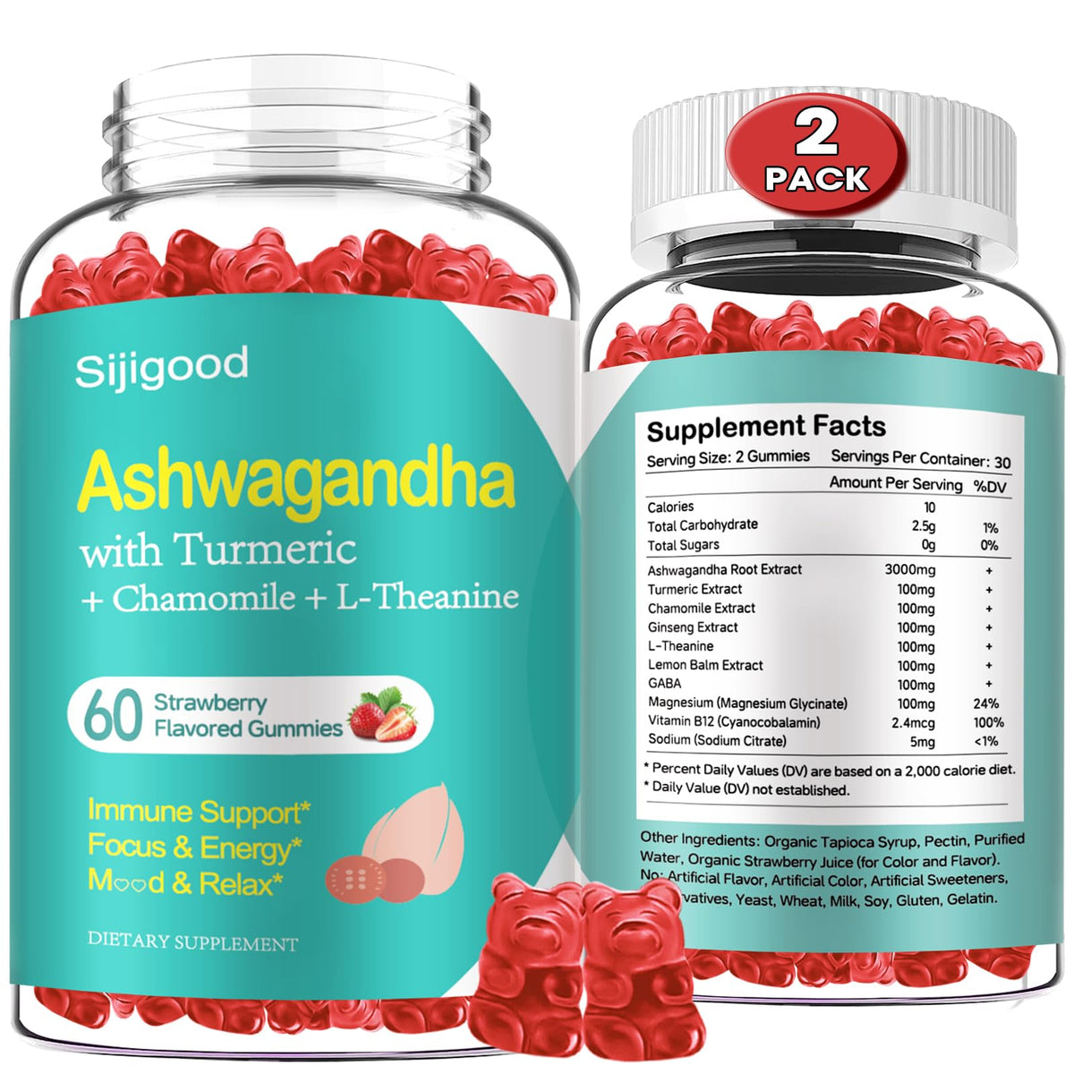 Sijigood Gummies Ashwagandha 120 Fraises avant