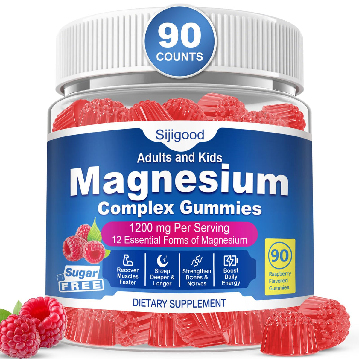 Sijigood Gummies Complex de Magnésium 90 comprimés au goût framboise, vue de face