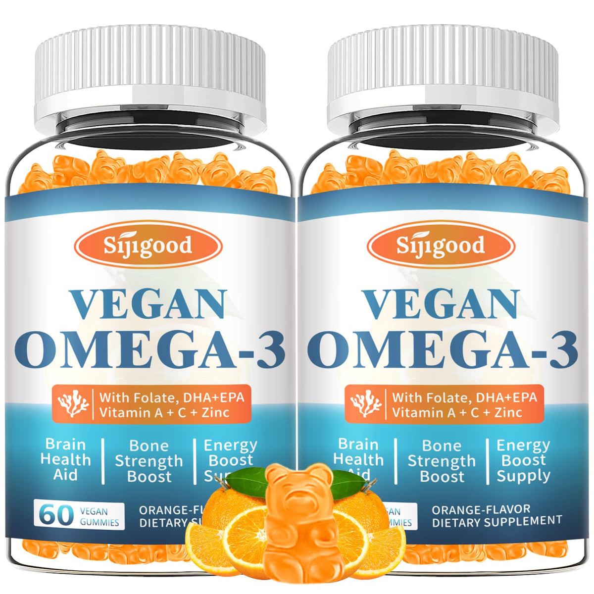 Sijigood gummies Omega 3 à base d'algues, paquet de 2, 390g