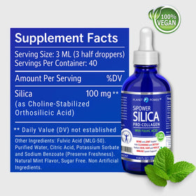 Silica Vegan Collagen 240g, avec ingrédients sur fond blanc